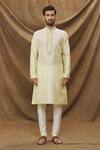 Arihant Rai Sinha Cream Jacquard, Silk Embroidery Geometric Pattern Full Sleeve Kurta Online at Aza Fashions Arihant Rai Sinha_Cream Jacquard, Silk Embroidery Geometric Pattern Full Sleeve Kurta _Online_at_Aza_Fashions