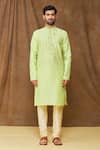 Arihant Rai Sinha_Green Jacquard, Silk Embroidery Stripe Pattern Kurta _Online_at_Aza_Fashions