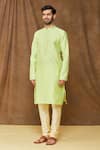 Buy_Arihant Rai Sinha_Green Jacquard, Silk Embroidery Stripe Pattern Kurta _Online_at_Aza_Fashions
