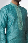 Shop Arihant Rai Sinha Blue Jacquard, Silk, Brocade Mirrors, Woven Kurta And Gathered Churidar Set Online at Aza Fashions Shop_Arihant Rai Sinha_Blue Jacquard, Silk, Brocade Mirrors, Woven Kurta And Gathered Churidar Set _Online_at_Aza_Fashions