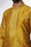 Shop_Samyukta Singhania_Gold Kurta Jacquard Silk Brocade Woven And Embroidered Botanical Pattern Set_Online_at_Aza_Fashions