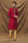 Buy_Samyukta Singhania_Maroon Kurta Jacquard Banarasi Brocade Floral Pattern And Churidar Set _Online_at_Aza_Fashions