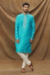 Buy Arihant Rai Sinha Blue Jacquard, Chanderi Embroidery Floret Pattern Kurta And Cream Churidar Set Online at Aza Fashions Buy_Arihant Rai Sinha_Blue Jacquard, Chanderi Embroidery Floret Pattern Kurta And Cream Churidar Set _Online_at_Aza_Fashions