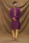 Buy_Samyukta Singhania_Magenta Kurta Jacquard Banarasi Brocade Garden Pattern And Churidar Set _Online_at_Aza_Fashions