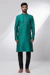 Arihant Rai Sinha_Green Jacquard, Silk, Brocade Embroidery Botanical Pattern Woven Kurta _Online_at_Aza_Fashions