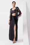 Buy_Istya_Black Net Embroidered Sequins Bustier Sweetheart Tassel Cape And Skirt Set _at_Aza_Fashions