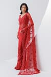 Istya_Red Net Embroidery Sequins V Neck Tonal Saree With Blouse _Online_at_Aza_Fashions