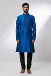 Arihant Rai Sinha Blue Jacquard, Silk, Brocade Embroidery Botanical Pattern Woven Kurta Online at Aza Fashions Arihant Rai Sinha_Blue Jacquard, Silk, Brocade Embroidery Botanical Pattern Woven Kurta _Online_at_Aza_Fashions