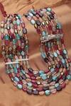 Shop_Dugran By Dugristyle_Multi Color Pearls Layered Contrast Stones Embellished Necklace _at_Aza_Fashions