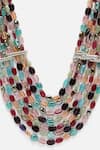 Buy_Dugran By Dugristyle_Multi Color Pearls Layered Contrast Stones Embellished Necklace _Online_at_Aza_Fashions