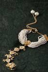 Shop_Dugran By Dugristyle_Cream Kundan Teardrop Embellished Hathphool _at_Aza_Fashions