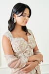 Sonia Bansal_Beige Organza Hand Embroidered Thread Notched Bridal Lehenga Set _Online_at_Aza_Fashions
