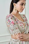 Sonia Bansal_Ivory Tissue Hand Embroidered Thread Leaf Neck Bridal Lehenga Set _Online_at_Aza_Fashions