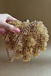 Buy_Plode_Gold Beads, Fringe Crystal Tassel Embellished Micro Heart Bag _at_Aza_Fashions