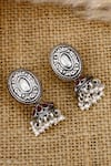 Shop_Sangeeta Boochra_Silver Plated Pearls, Stones Tribal Oval Shaped Jhumkis _at_Aza_Fashions