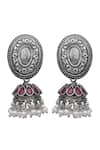 Sangeeta Boochra_Silver Plated Pearls, Stones Tribal Oval Shaped Jhumkis _Online_at_Aza_Fashions
