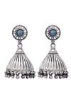 Shop_Sangeeta Boochra_Silver Plated Hanging Dome Shape Handcrafted Jhumkas _at_Aza_Fashions
