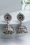 Buy_Sangeeta Boochra_Silver Plated Ruby Stone Hanging Dome Handcrafted Jhumkas _at_Aza_Fashions