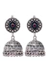 Shop_Sangeeta Boochra_Silver Plated Ruby Stone Hanging Dome Handcrafted Jhumkas _at_Aza_Fashions
