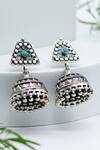 Buy_Sangeeta Boochra_Silver Plated Foil Printing, Stones Firoza Embellished Jhumkas _at_Aza_Fashions