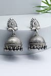 Buy_Sangeeta Boochra_Silver Plated Gota Patti Ghunghroo Drop Carved Jhumkas _at_Aza_Fashions