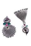 Sangeeta Boochra_Silver Plated Peacock Carved Jhumkas _Online_at_Aza_Fashions