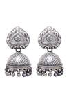 Shop Sangeeta Boochra Silver Plated Handcrafted Carved Jhumkas at Aza Fashions Shop_Sangeeta Boochra_Silver Plated Handcrafted Carved Jhumkas _at_Aza_Fashions
