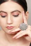 Buy_Sangeeta Boochra_Silver Plated Cut Work Floral Carved Tribal Ring _at_Aza_Fashions