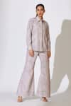 KoAi_Grey Poplin Cotton Embroidered Thread Collared Floral Shirt _Online_at_Aza_Fashions