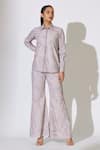 Buy_KoAi_Grey Poplin Cotton Embroidered Thread Collared Floral Shirt _Online_at_Aza_Fashions