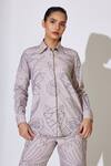 KoAi_Grey Poplin Cotton Embroidered Thread Collared Floral Shirt _at_Aza_Fashions