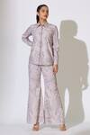 Buy_Koai_Grey Cotton, Poplin Embroidery Floral And Leaf Flared Pant _at_Aza_Fashions