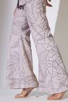 Shop_Koai_Grey Cotton, Poplin Embroidery Floral And Leaf Flared Pant _Online_at_Aza_Fashions