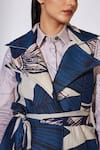 Koai_Blue Cotton, Silk Collared Floral Pattern Sleeveless Jacket _Online_at_Aza_Fashions