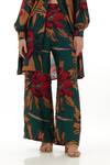 KoAi_Beige Heavy Cotton Silk Printed Garden Flared Pant _at_Aza_Fashions