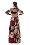 Shop_KoAi_Brown Chiffon Printed Floral V Neck Maxi Shirt Dress _at_Aza_Fashions