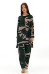 KoAi_Green Heavy Cotton Silk Printed Flower Flared Pant _Online_at_Aza_Fashions