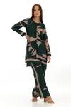 Buy_KoAi_Green Heavy Cotton Silk Printed Flower Flared Pant _Online_at_Aza_Fashions