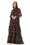 KoAi_Green Chiffon Printed Garden Collar Maxi Dress _Online_at_Aza_Fashions