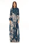 KoAi_Blue Muslin Cotton Silk Floral Shirt Collar Pattern Dress _Online_at_Aza_Fashions