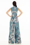 Shop_KoAi_Blue Muslin Cotton Silk Floral Band Collar Botanic Pattern Jumpsuit _at_Aza_Fashions