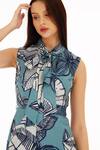 KoAi_Blue Muslin Cotton Silk Floral Band Collar Botanic Pattern Jumpsuit _at_Aza_Fashions