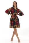Buy_KoAi_Beige Heavy Cotton Silk Floral Shirt Collar Flower Pattern Dress _Online_at_Aza_Fashions