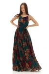 Buy_KoAi_Green Chiffon Printed Floral Round Strappy Dress _at_Aza_Fashions