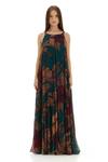 KoAi_Green Chiffon Printed Floral Round Strappy Dress _Online_at_Aza_Fashions