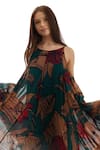 Shop_KoAi_Green Chiffon Printed Floral Round Strappy Dress _Online_at_Aza_Fashions