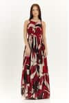 KoAi_Off White Chiffon Printed Floral Round Maxi Dress _Online_at_Aza_Fashions