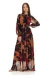 Buy_Koai_Orange Chiffon High Neck Floral Print Kaftan Dress _at_Aza_Fashions