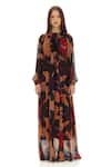 Koai_Orange Chiffon High Neck Floral Print Kaftan Dress _Online_at_Aza_Fashions