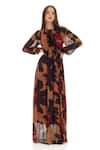 Buy_Koai_Orange Chiffon High Neck Floral Print Kaftan Dress _Online_at_Aza_Fashions
